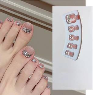 S.A.V.I 24pcs Nude 3D Crystal Toe Nails - Press-On Pedicure, False Nails, Easy Nude