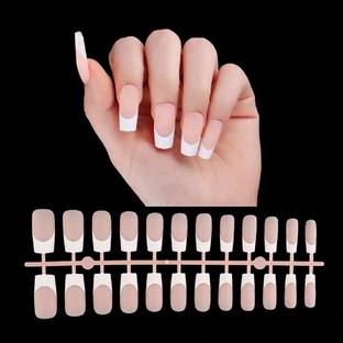 TBUY 24 PCS Matte French False Finger Nails with Nail Glue & Glue stickers tabs Natural Pink