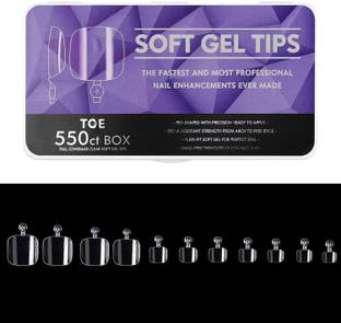NAILWIND Toe Nail Tips, Full Cover Clear Soft Gel Tips, Toe False Nail Tips for Acrylic Nails Extension with Box, 550PCS, 11 Sizes CLEAR