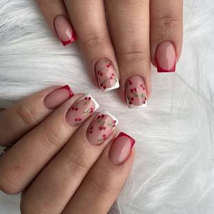 kyiesh KYEISH Artificial Reusable designer Peach Pink Floral Press on Nails Peach