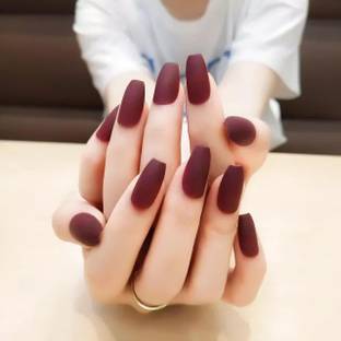 business venture 12 PC/Set Reusable BROWN/BURGUNDY Matte Artificial Nail/Nails with glue brown, burgundy