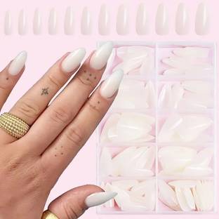 luzimaisa Nails Extension Set Full Cover Soft Nail Tips Nail Art with Box OFF WHITE White
