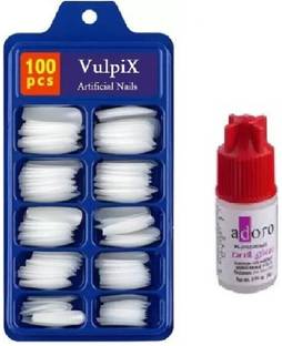 McAdams Reusable Acrylic Artificial Nails with Glue White (Pack of 100) White