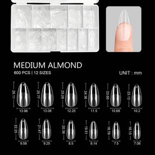 Lick - Press on Nails MEDIUM ALMOND Soft Gel Nail Tips | 600pcs 12 Sizes for Artificial False Nails Transparent