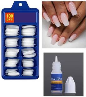 Earthcon ARTIFICIAL CURVE FAKE NAILS WITH GLUE WHITE