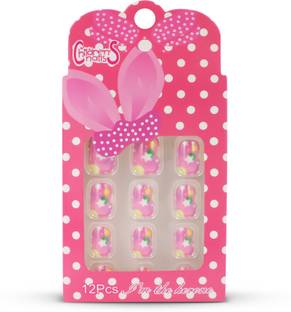 Bella Monza Girls Artificial Nails Art Kit 12 PCS with Glue Stars Degine Multi Color Stars Multi