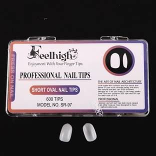 feelhigh Short oval Nail Tips with Box for Salons and Home DIY,Tips 15 Sizes white