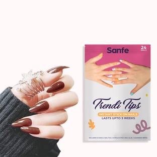 Sanfe 8904355917995 Instant Stick On Nails - Glitter Almond | 24 Reusable Artificial Fake Nail