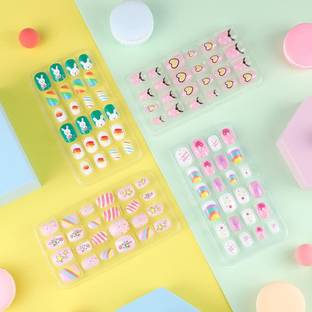 Shihen Kids Stick on Nails, Kids False Nails Cartoon Press on Fake Nail Tip MULTICOLOR