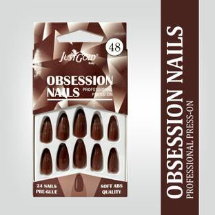 JUSTGOLD Professional Obsession Press-On Nails 24 Nails Set Almond Shape Stick On Nails Pre Glued 9448 - 48