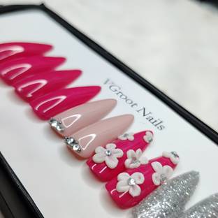 VGroot fake artificial designer nails extension press on nails bridal for wedding pink