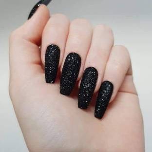 Shhagan Premium Black Glitter Affordable Artificial Nails for Wedding & Party Multicolor