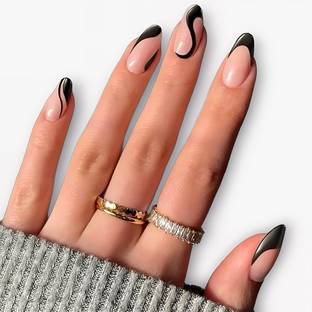 Shhagan Black Swirl Almond Nails black