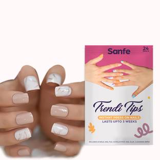 Sanfe Instant Press On Nails Cocoa Moca Reusable Artificial Fake Nail Light Salon Look Multicolor