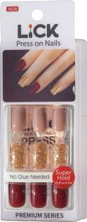 Lick - Press on Nails fake nails_Nail Press-n1_620 Dark Maroon, Mauve And Golden Glittered