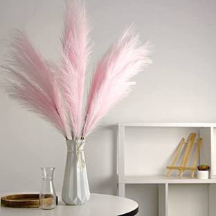Satyam Kraft 3 Pcs Pampas Grass Pink Artificial Plant For Home Decoration And Occasions Wild Artificial Plant