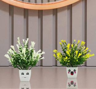 TinyGreens Cute Artificial Plant with Small Pot for Home Decor (Green, 1 Pcs Each) Artificial Plant  with Pot