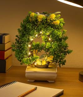 DODECROO Fake Plant For Office & Home Décor, Tabletop Décor With Led Light, Gift Item Bonsai Artificial Plant  with Pot