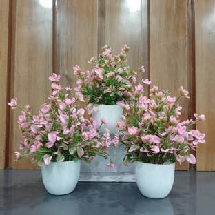Decogreen Set of-3 MMTP Pink, Artificial Plant For Home, Office Decoration & Study Table Bonsai Artificial Plant  with Pot