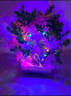 EFTSOON Artificial Bonsai Plant with Sparrow Pot LED Light for Living Room Décor Bonsai Wild Artificial Plant  with Pot