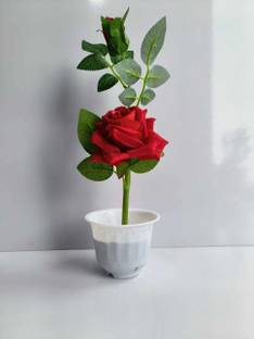 brozzo Artificial plant with red rose (20 cm) Bonsai Artificial Plant  with Pot