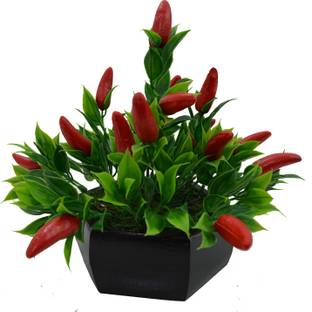 fancymart Chilli Fruit Bonsai Bonsai Wild Artificial Plant  with Pot