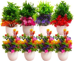 Dekorly Artificial Plants for Home Office Decor, BedroomLiving Room, Tabletop Desk Décor Multicolor Eucalyptus Artificial Flower  with Pot