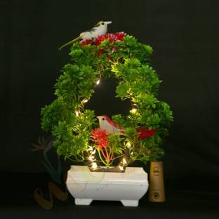 MODO Artificial Bonsoi Tree with Sparrow for Living Room Decor with LED Light बोनसाई जंगली नकली पौधा पॉट के साथ
