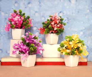 RisEmpire artificial plant with pot (pack of 4, 5inch Bonsai Wild Artificial Plant  with Pot