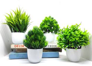 Akp Set Of 4 Artificial Plants With Pot For Home And Office Decor Bonsai Wild Artificial Plant  with Pot