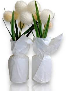 Kraftopedia Fluffy Bloom Faux Dandelion Stems with Vase Décor – Set of 2 Artificial Plant  with Pot