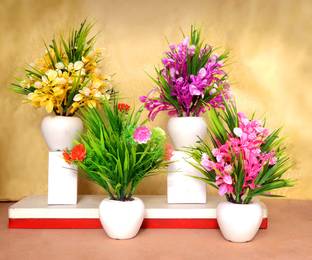 RisEmpire Artificial Plant For Home/Offi0ce Table Decoration or Gift ( Pack of 4, 7inch) Bonsai Wild Artificial Plant  with Pot