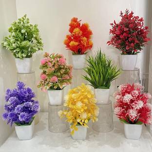 JJ HOMES Set Of 8 flower pot for home and room decoration Wild Artificial Plant  with Pot