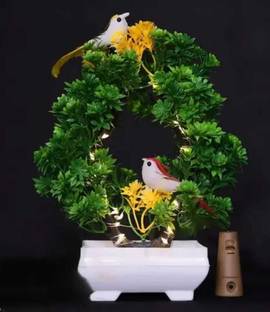 MODO Artificial Bonsoi Tree with Sparrow for Living Room Decor with LED Light Bonsai Wild Artificial Plant  with Pot