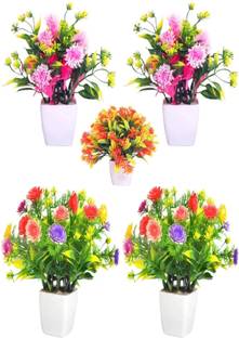 mogal Artificial Plant For Home/Office Table Decoration(Multi, Pack of 5) Wild Artificial Plant  with Pot
