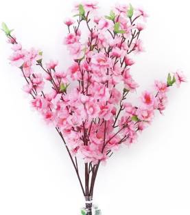 Dekorly Peach Blossom Simulation Artificial Flowers Silk Flowers (PACK OF 1, Pink) Bonsai Wild Artificial Plant