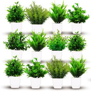 beecraft Plastic Fake Green Plant Artificial Plants for Home, Office, Garden Decor Bonsai Wild Artificial Plant  with Pot