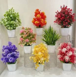 Ryme Set Of 8 Mini/Small Artificial Plants Bonsai Wild Artificial Plant  with Pot