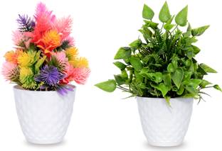 S-Biv ArtificialFlowers Plants For Decoration Home Office & Shop Table (Pack of 2) Bonsai Artificial Plant  with Pot