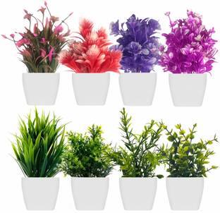 Ryme Small Set of 8 Artificial Plants Bonsai Wild Artificial Plant  with Pot