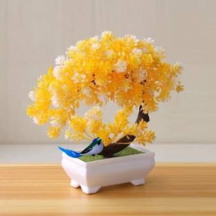 ductor natural looking bonsai yellow tree plant with bird. H~20Cm Bonsai Wild Artificial Plant  with Pot