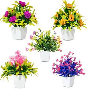 RisEmpire Artificial Flower Bunch For Home Decoration (Pack Of 5 and 5 Sticks) Wild Artificial Plant  with Pot