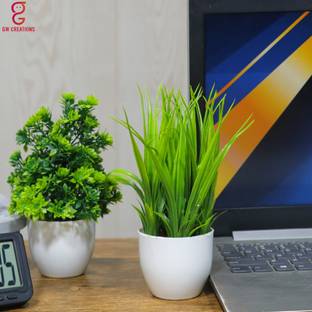 GW Creations Artificial Plants with Pot for Living Room | Decorative Items for Home Decor | Green Daisy Artificial Flower  with Pot
