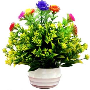 zonezer Artificial plant for home decoration pair set of 1 small table plant Bonsai Wild Artificial Plant  with Pot