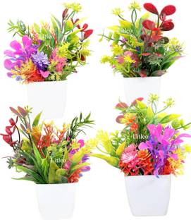 CARNIVAL Combo 4 multicolour plant decorations for desk,table Bonsai Artificial Plant  with Pot