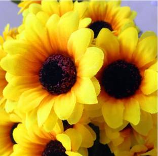 tosim Artificial Flowers for Living Room Bedroom( 4 Sunflower Bunch ,Yellow) Wild Artificial Plant