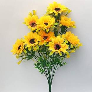 tosim Artificial Flowers for Living Room Bedroom( 4 Sunflower Bunch ,Yellow) Wild Artificial Plant