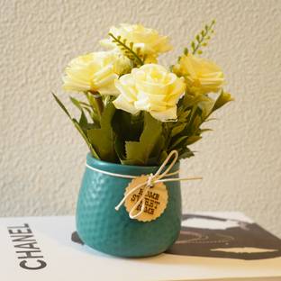Wooden Street Artificial Flower With Ceramic Pot (Green) Wild Artificial Plant  with Pot