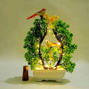 POKA Artificial Plants With Bird & light For Home, Room, Bedroom, Office & wedding. Bonsai Wild Artificial Plant  with Pot