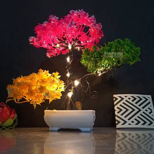 Handybee Faux Tree with LED Artificial Tree for Home Office Room Decoration Item, Fake Bonsai Wild Artificial Plant  with Pot